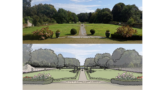 Vue projet de la restauration de la Grande Terrasse, des Bas Jardins et de la réouverture de la perspective Sud