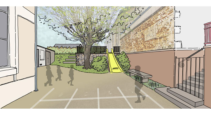 Vue projet du réaménagement de la cour de l'école maternelle