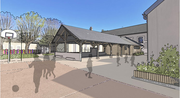 Vue projet du réaménagement de la cour de l'école primaire